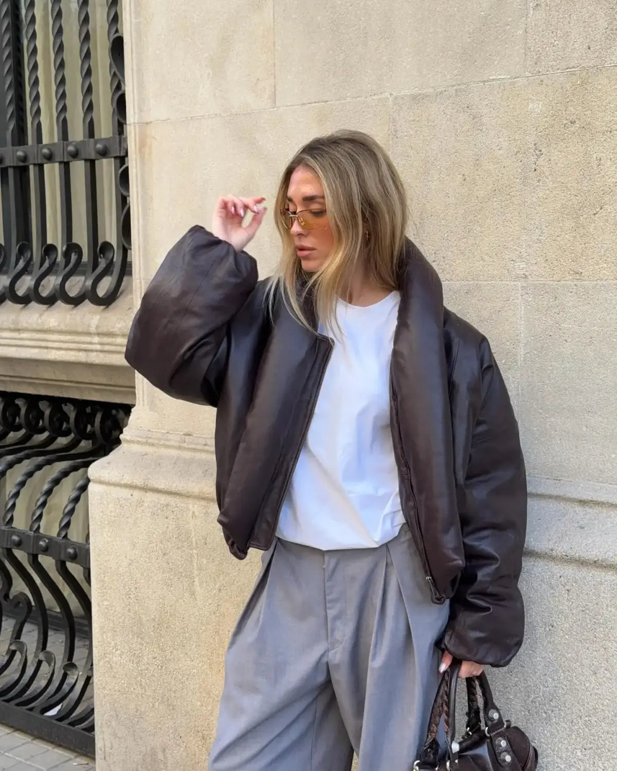 Women’s Dark Brown Faux Leather Puffer Jacket