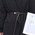 Gold Bronze Metal Buckle PU Leather Knotted Belt