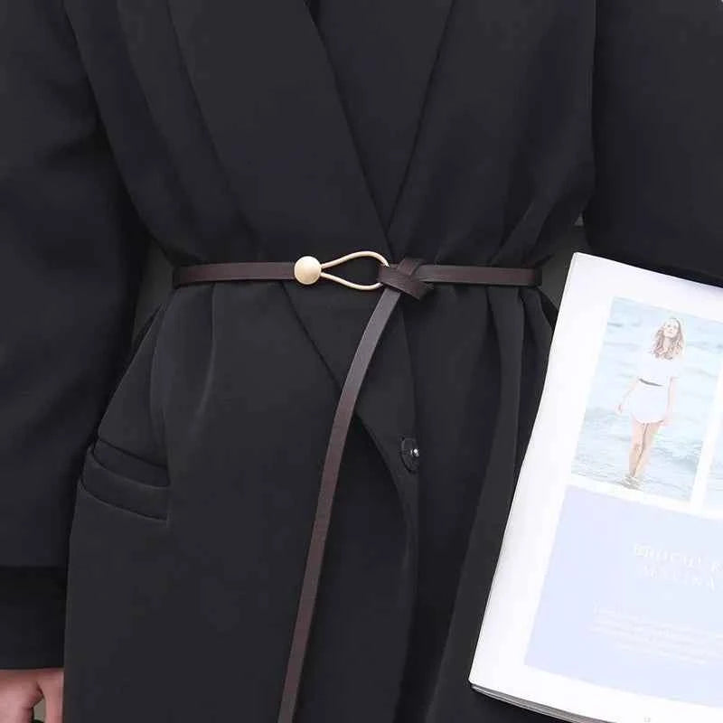 Gold Bronze Metal Buckle PU Leather Knotted Belt