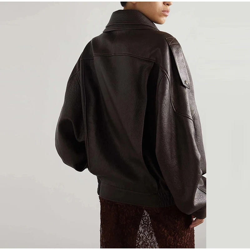 Street Lapel Zipper Leather Jacket Woman