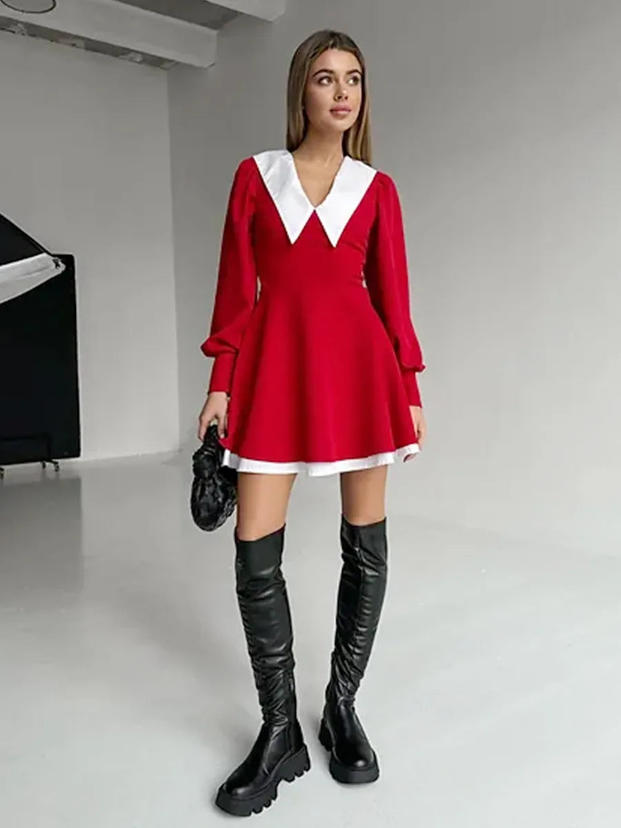 French Doll Collar Splice Mini Dress Women’s
