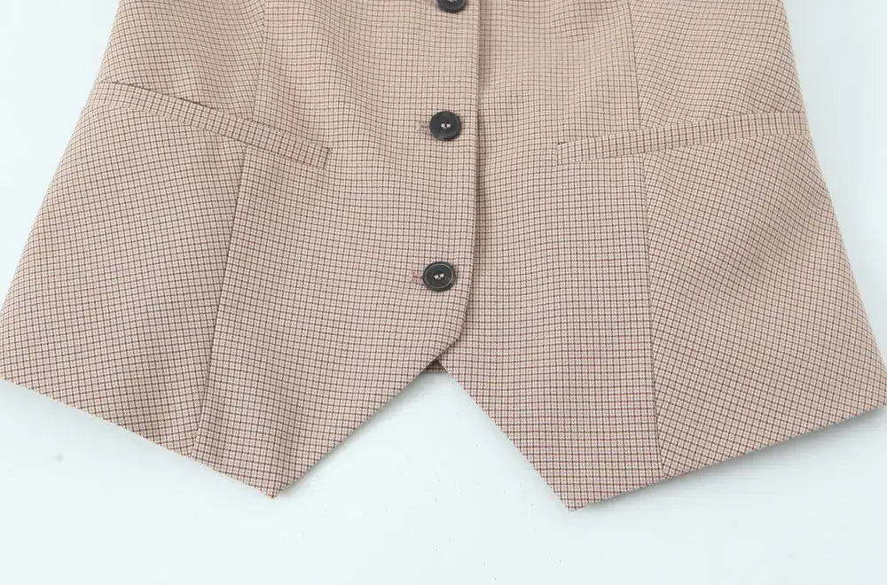 Women Fashion Fitted Round Neck Waistcoat And Mid Waist Pleated Skort