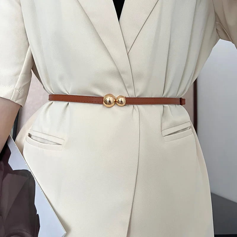 Gold Metal Ball Buckle Women Belt