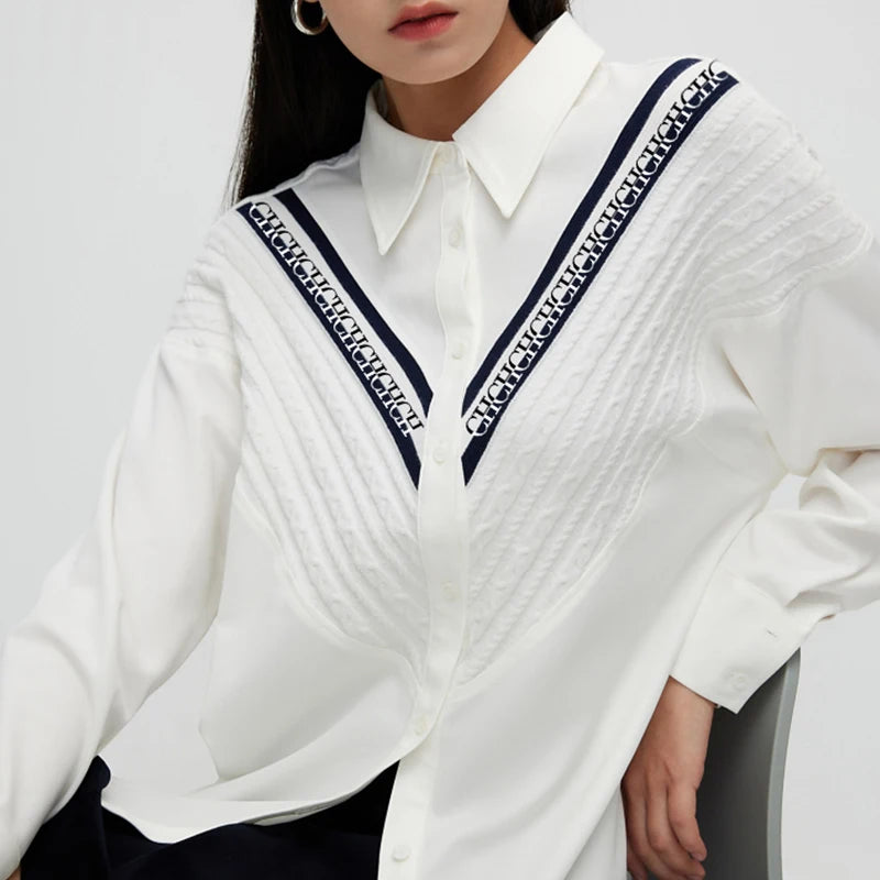 Women's Blouse Knitted Patchwork Striped Blouse Casual Fashion - Norellé