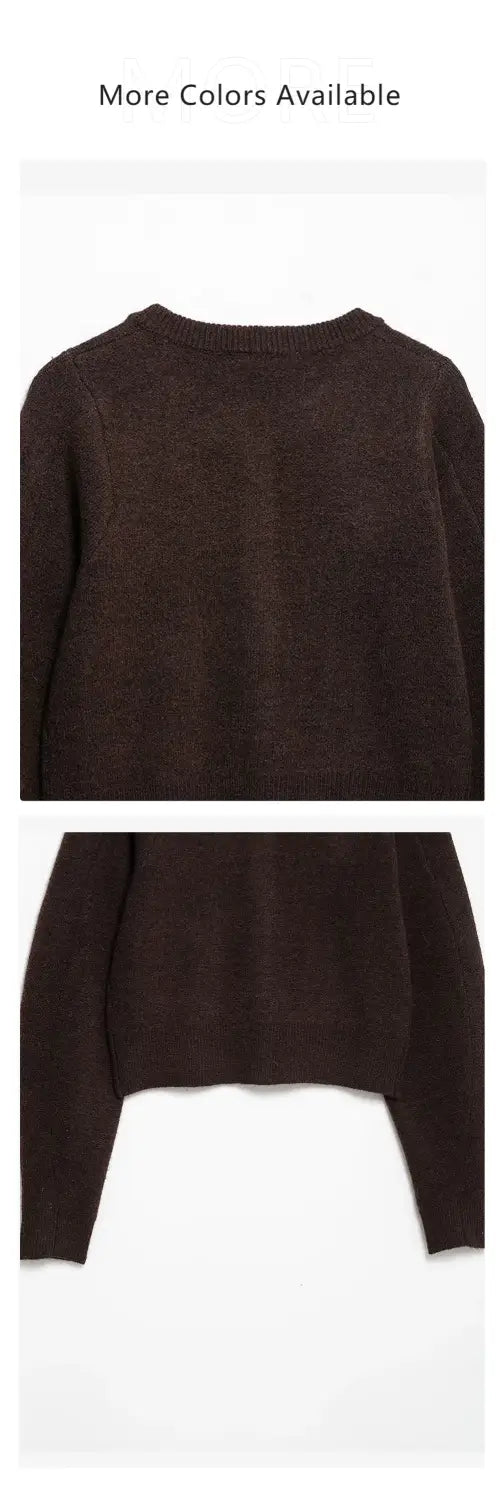 Women’s Knitted Set with Gold Buckle Decoration Long Sleeve Top Side Stitching Decorative Skirt