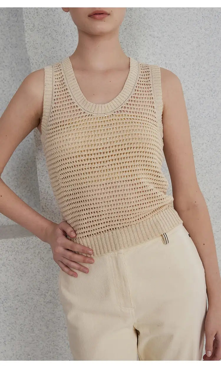 Hollow Linen Knitted Tank Top