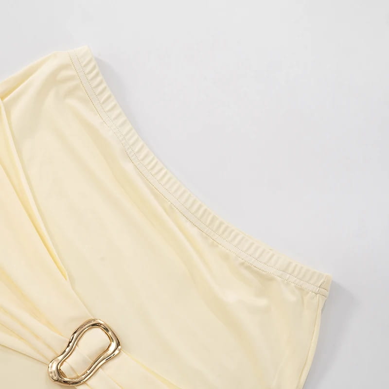 Women’S Solid Color Slant Shoulder Sleeveless Metal Button Short Dress Set