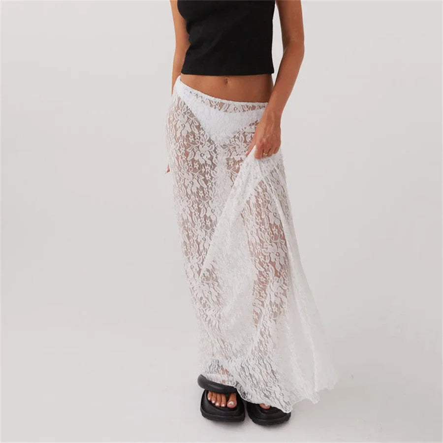 Women Lace Long Skirt Low Rise A-line Midi Skirt - Norellé