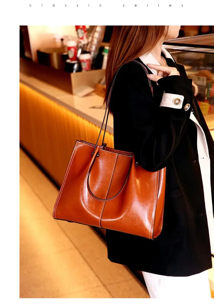 Vintage Genuine Leather Large Shoulder Tote Bag