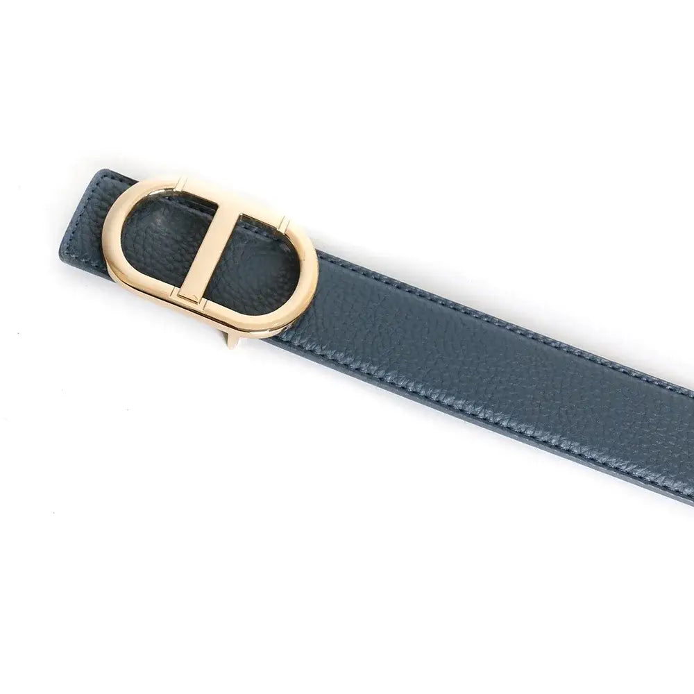 Grey Vintage T Buckle Belt Women Genuine Real Leather