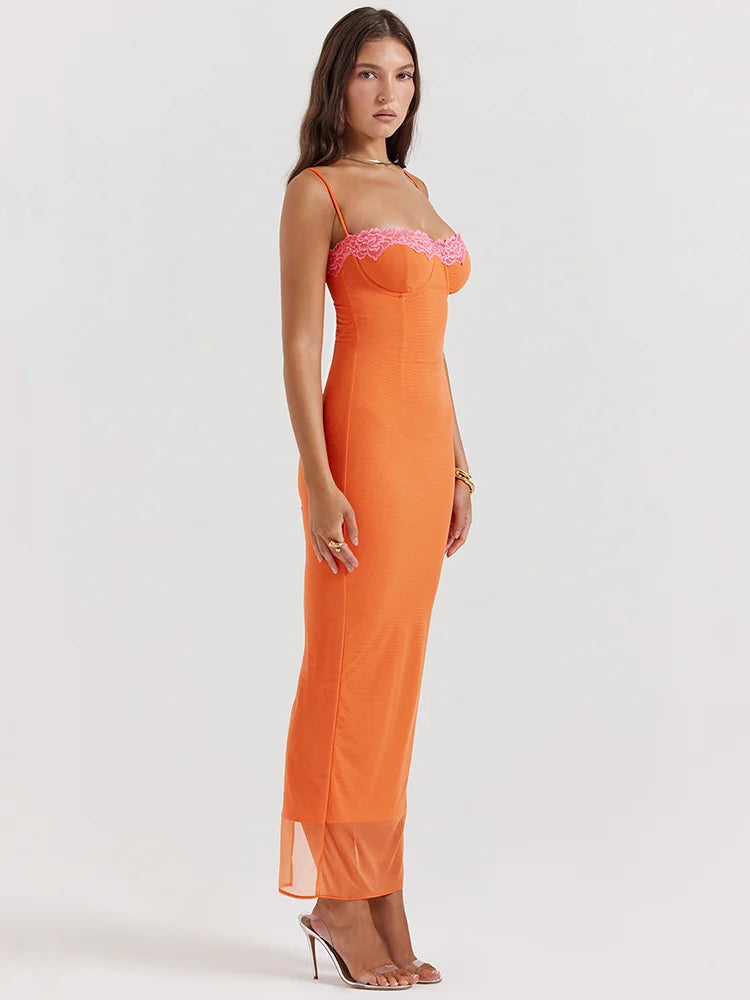 Lace Spaghetti Strap Bodycon Maxi Dress Women - Norellé