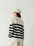Loose Navy Collar Striped Cashmere Sweater