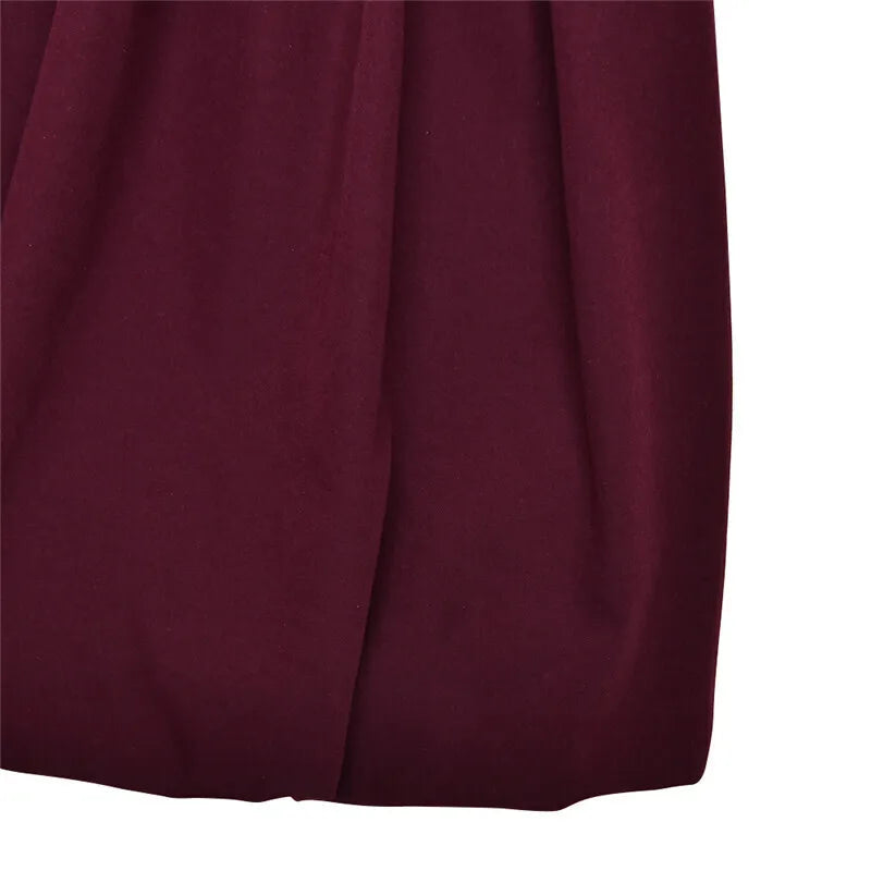 Turtleneck Long Sleeve Women Mini Dress Burgundy High Waist A-line