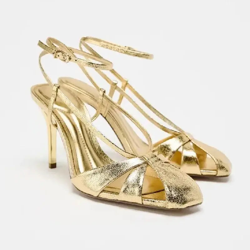 Gold Gladiator Heeled Sandals Women