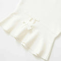 Women Bow Tie Knit Vest Slim Fit Round Neck Sleeveless Hidden Button Short Top