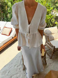 Dress Sets V-neck Lace-up Shirt Blouse A-line Long Skirt Suit
