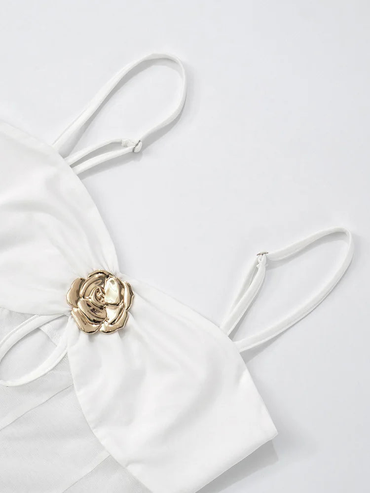 See Through Metal Flower Women Maxi Dress