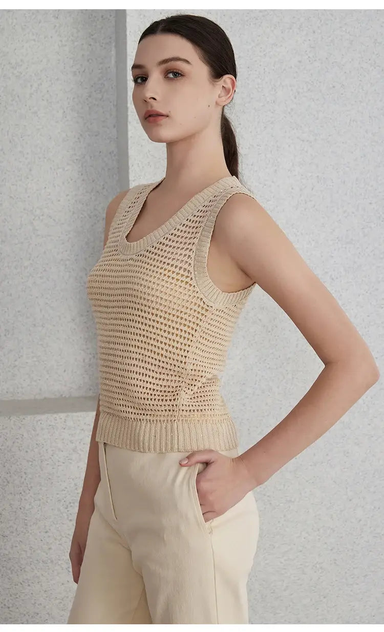 Hollow Linen Knitted Tank Top