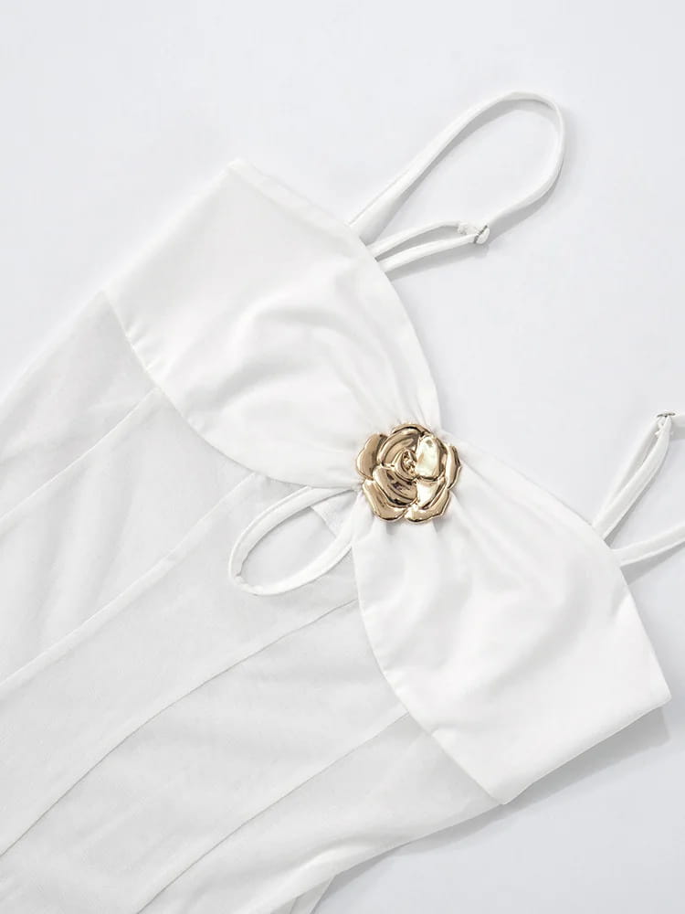 See Through Metal Flower Women Maxi Dress