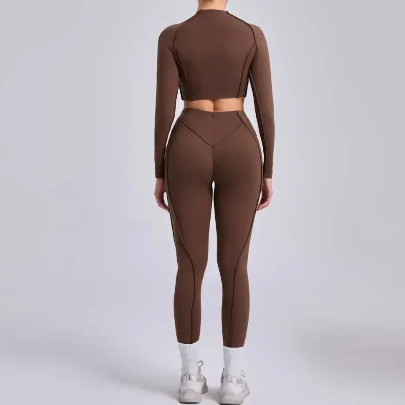 Seamless Sets Sports Fitness Hip-lifting High Waist Pleated Pants Long-sleeved Suits Workout