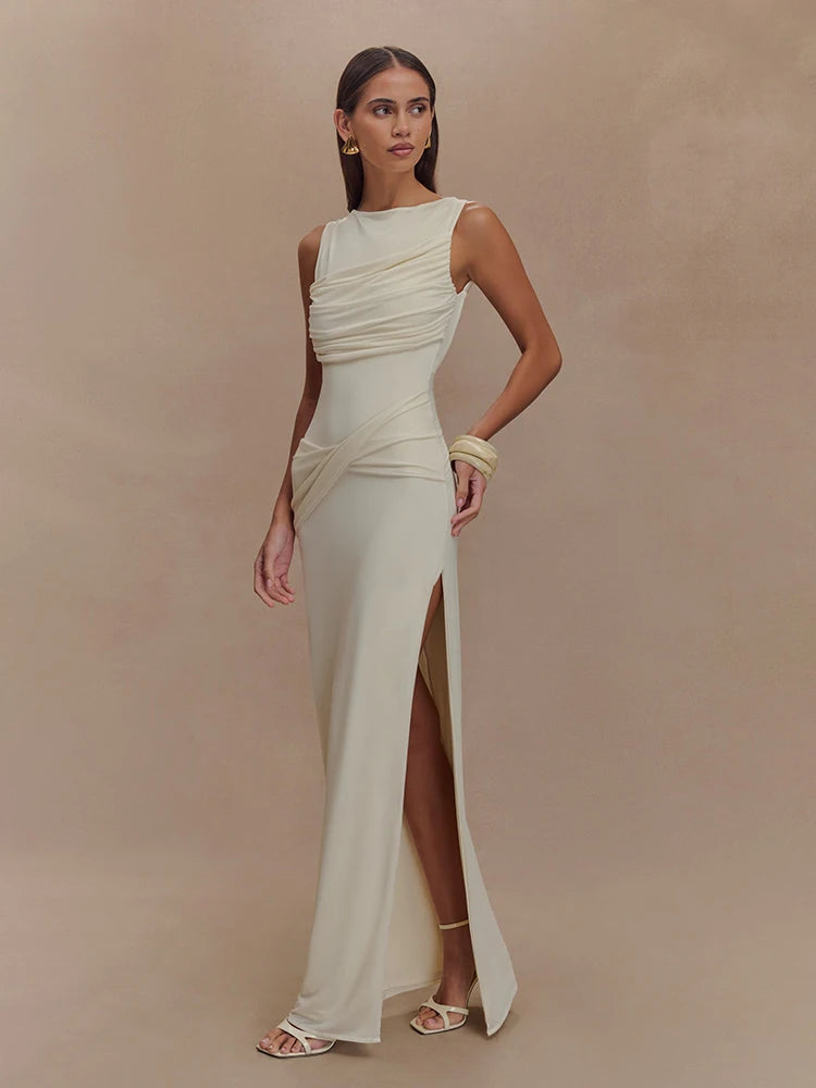 Sleeveless Pleated Bodycon Elegant Backless Maxi Dress Women - Norellé