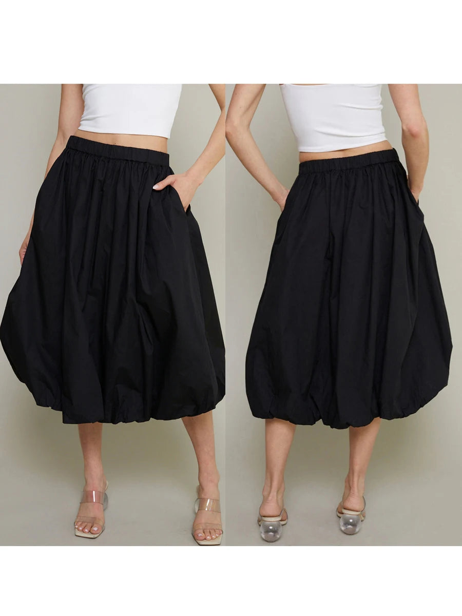 Bubble Skirt Women Elegant Elastic Waist