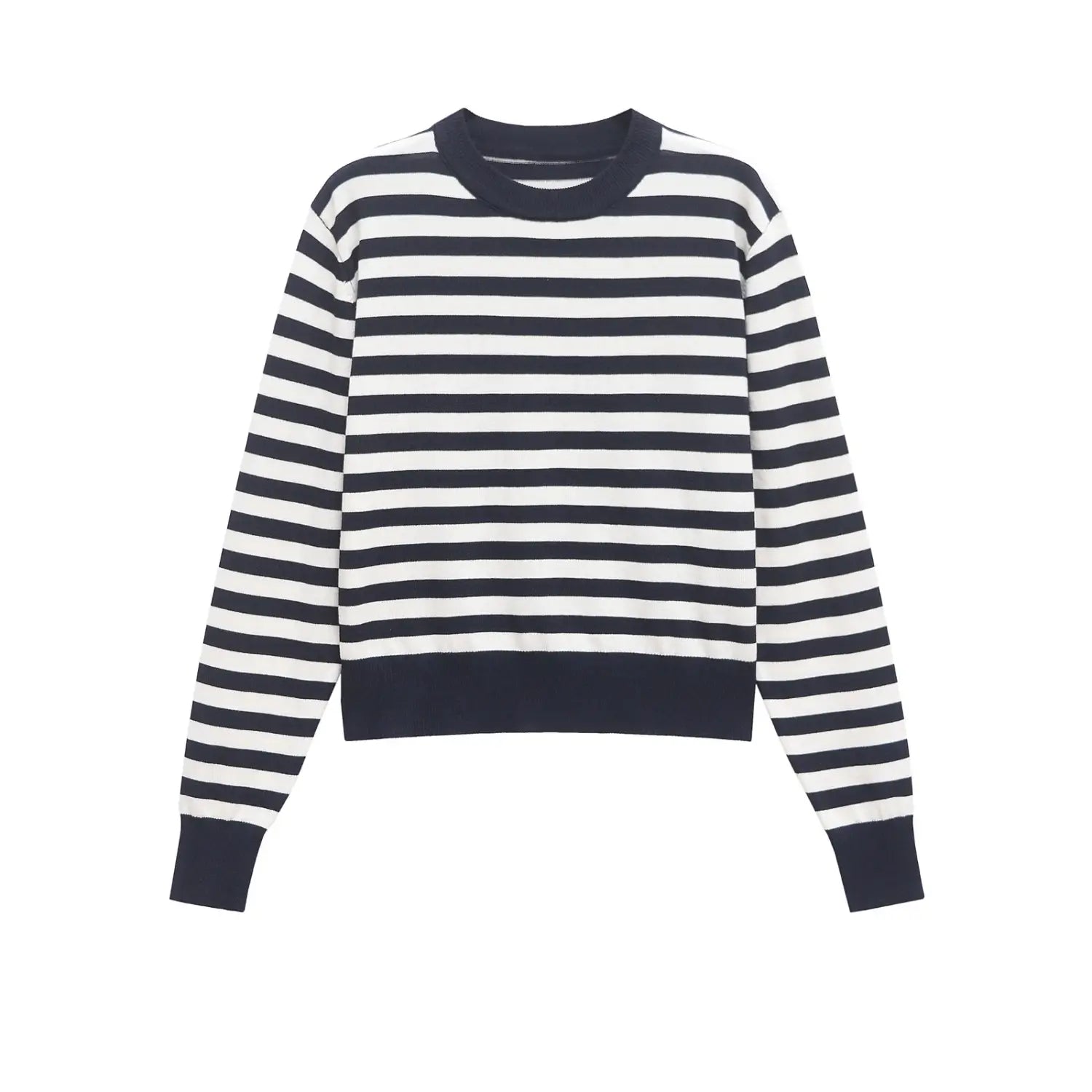 Women’s Round Neck Long Sleeve Striped Casual Loose Knitted Sweater
