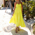 Women Summer Lace-up Halter Neck Casual Ruffle A-line Long Dress - Norellé