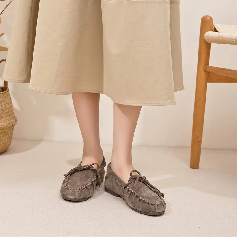 Women Loafers Genuine Leather Beanie Shoes