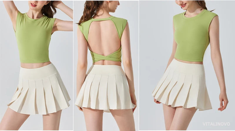Womens Girl High Waisted Pleated Tennis Skirt