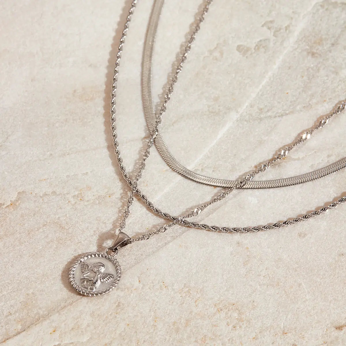 Stainless Steel Silver Color Angel Pendant Necklace