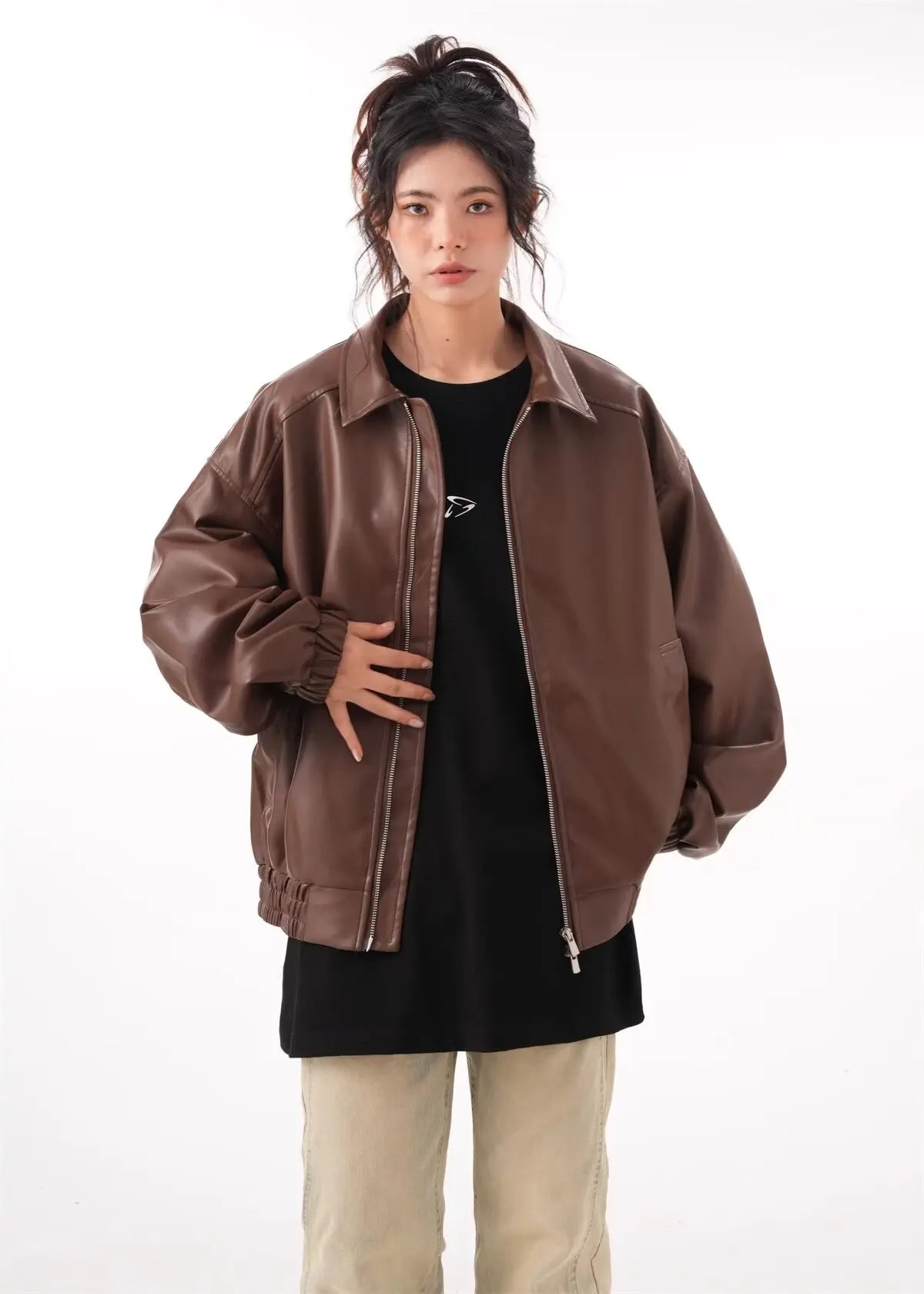 Faux PU Leather Rider Jacket For Women