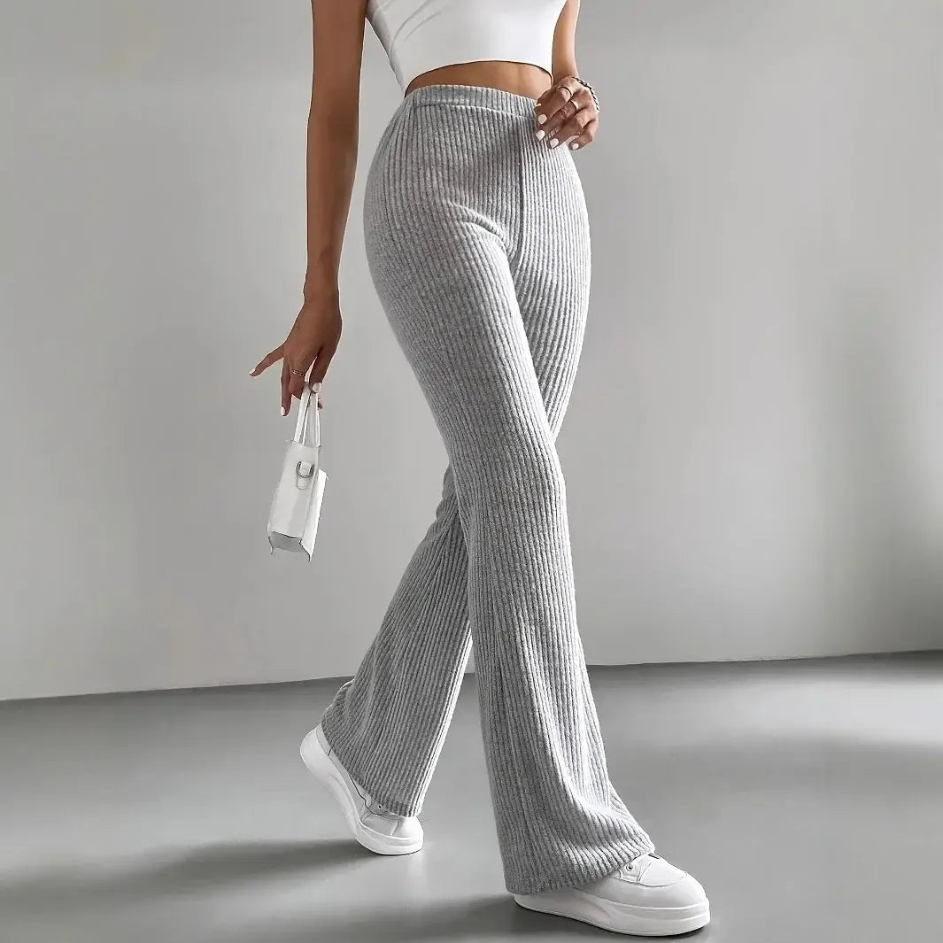 Women’s Autumn Solid Color Casual Rib Knit Slim Pants