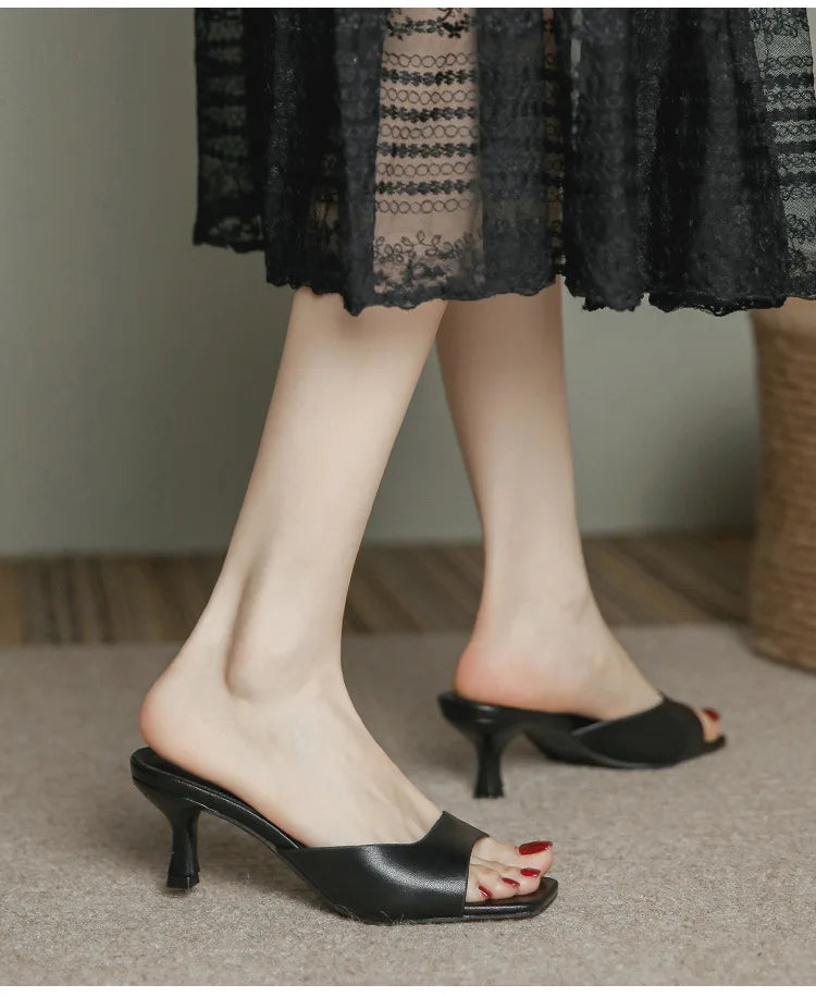 Genuine Leather French Slim Heel Slippers for Women’s