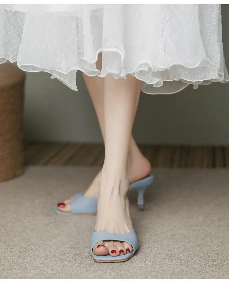 Genuine Leather French Slim Heel Slippers for Women’s