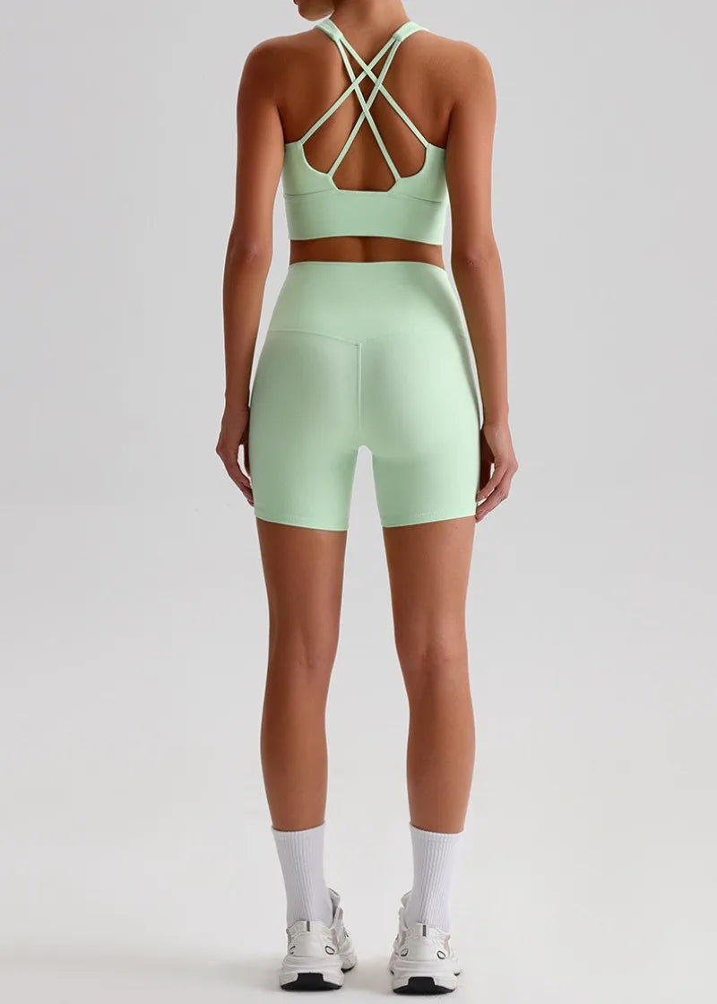 Women’s Seamless Yoga Set - Quick-Dry Naked Feel Backless Bra Booty-Lifting Shorts