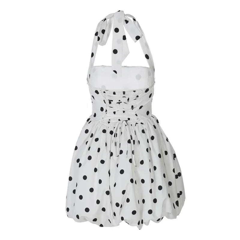 Halter Print Polka Dot Mini Dress Women