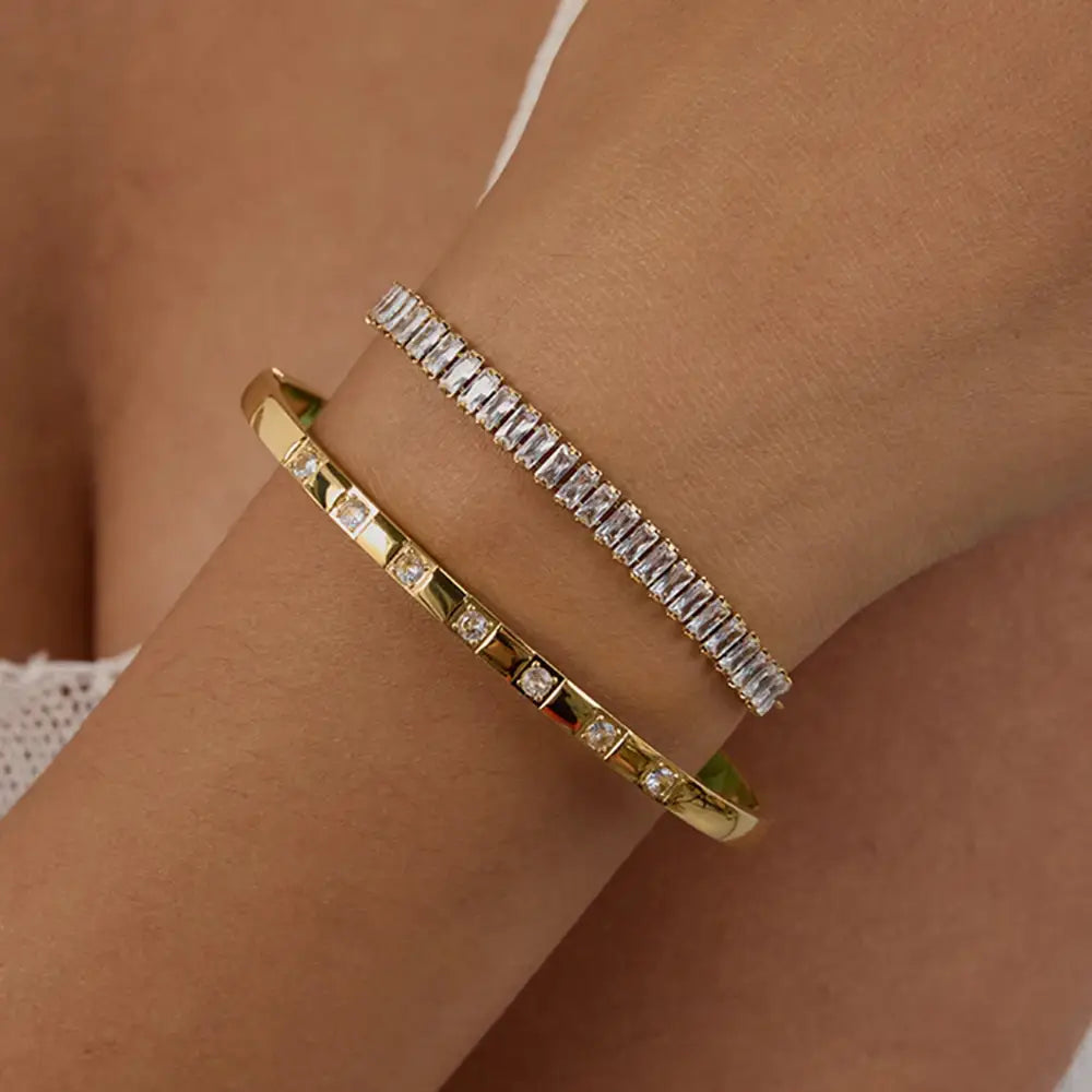 Stainless Steel Square Zircon Paper Clip Chain Tennis Bracelet