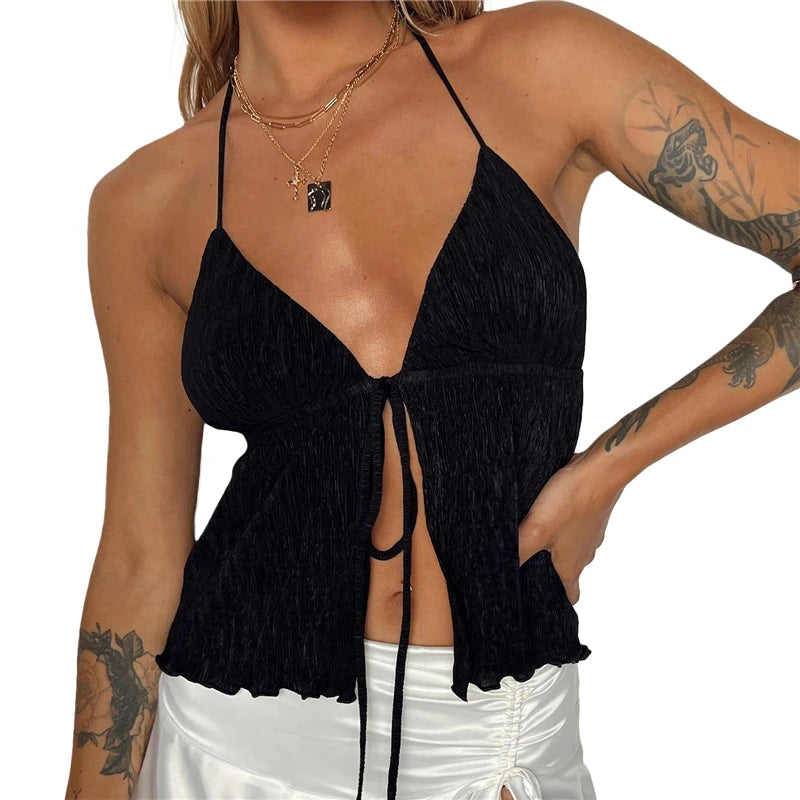 Summer Cami Top Bowknot Lace-Up Sleeveless Cropped Vest Elegant - Norellé
