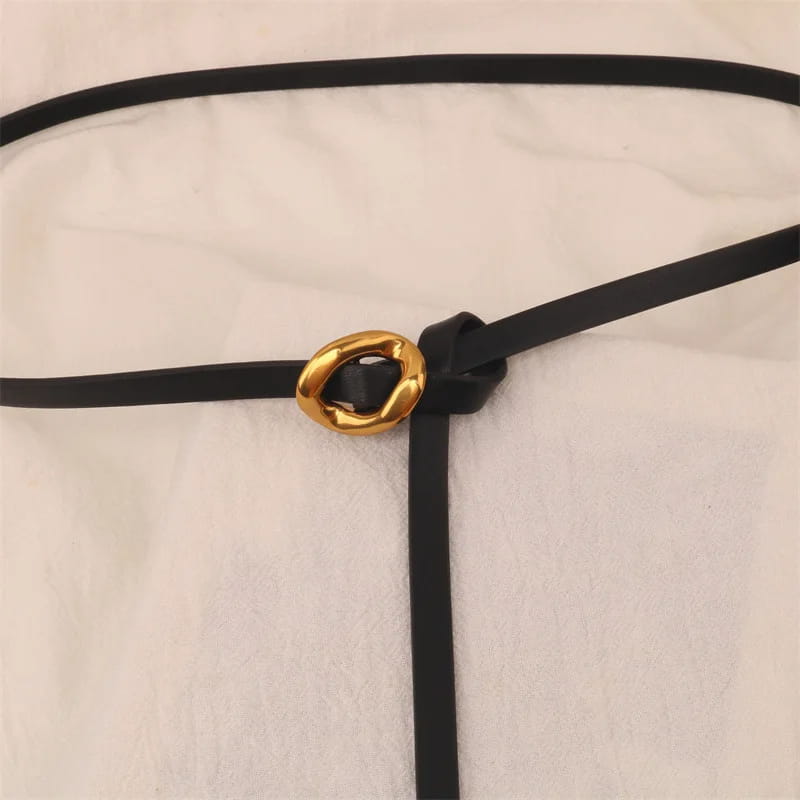 Gold Bronze Metal Buckle PU Leather Knotted Belt