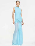 Draped Ruched Mesh Long Dress For Women