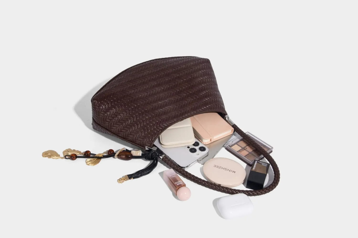 Handmade Weave PU Drawstring Tote Bags For Women