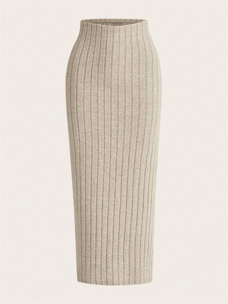 Casual Ribbed Knit Pencil Skirt Women