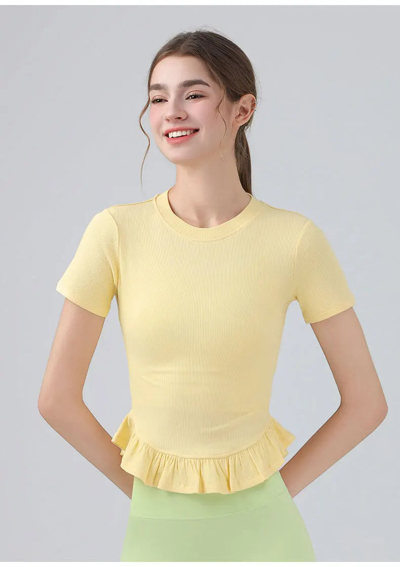 Summer Lacework Women Yoga Short Sleeve T-shirt