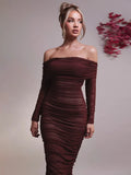 Off-shoulder Long Sleeve Maxi Dress For Women - Norellé