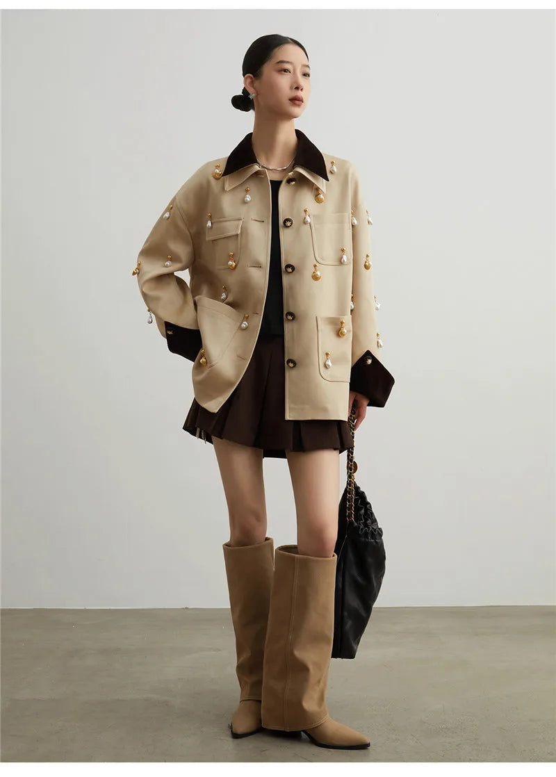 Elegant Women Pearl Embellished Jacket