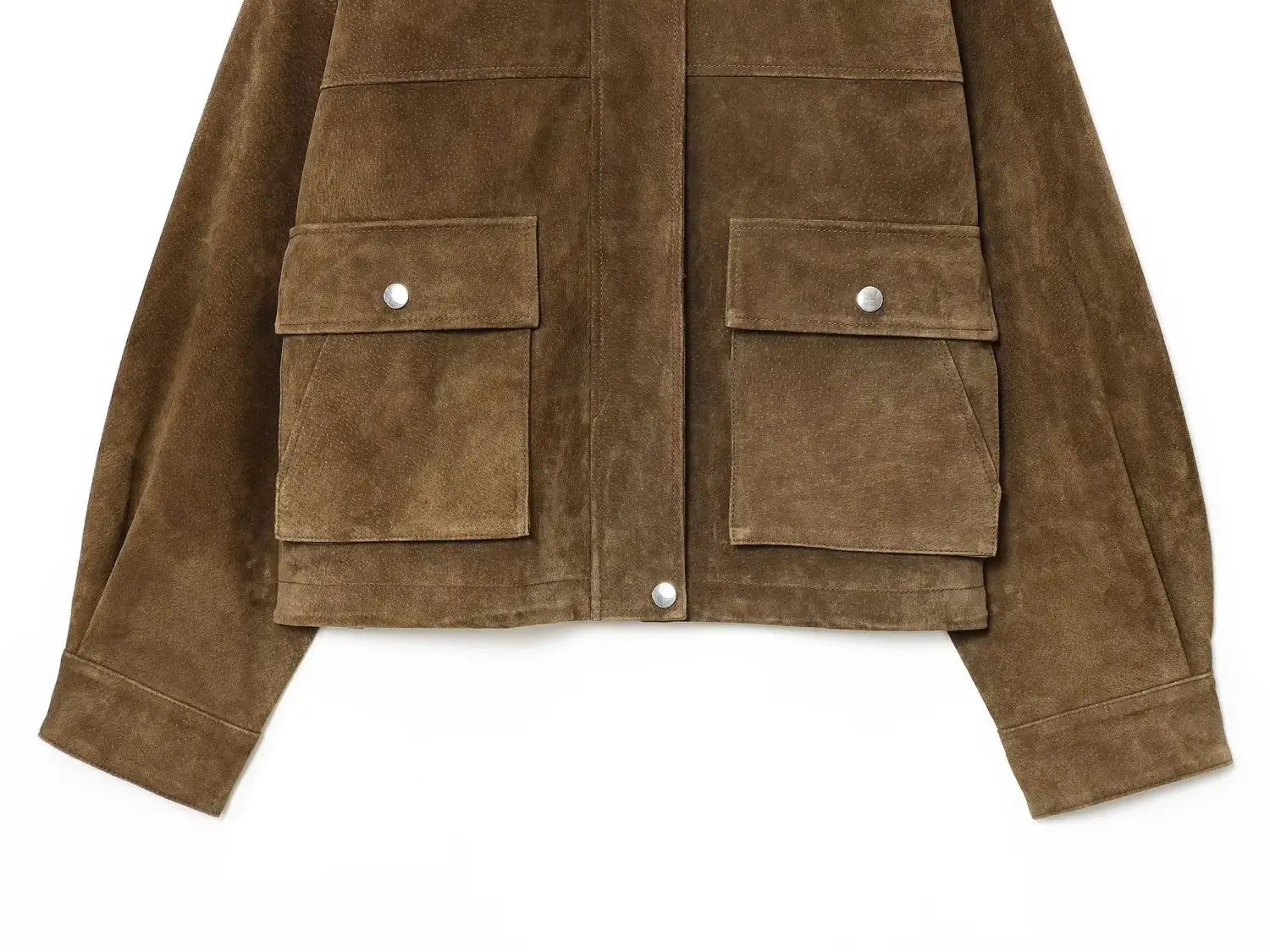 Women Front Patch Pockets Faux Leather Bomber Jacket