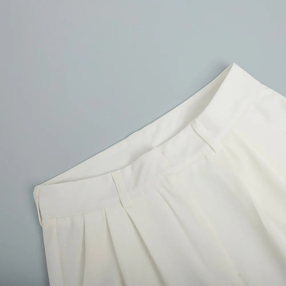 Solid Minimalist Spliced Pockets Pant for Women High Waist Loose