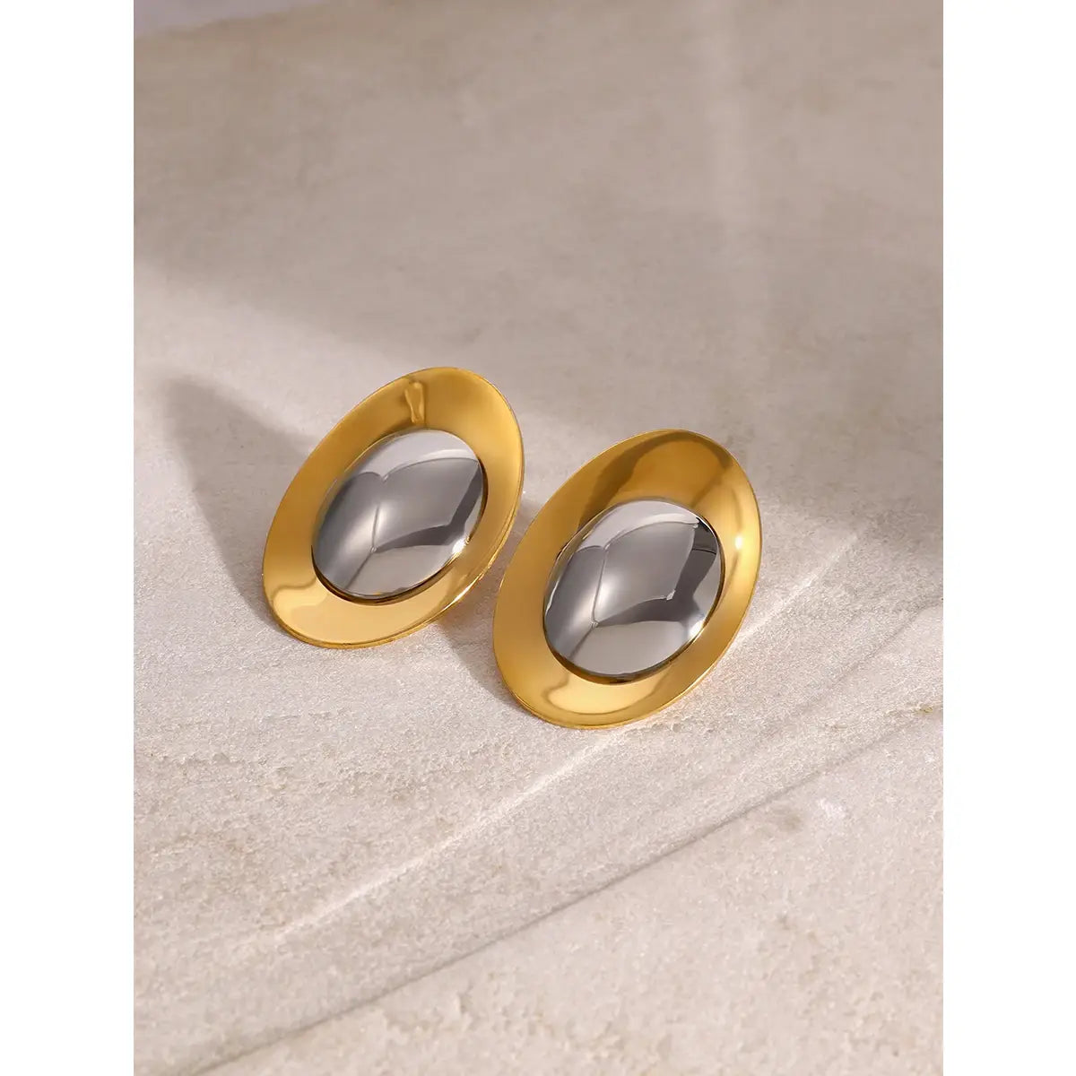 Stainless Steel Statement Silver Color Gold Stud Earrings