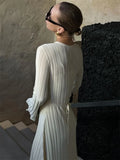 Knitwear Fashion Loose Maxi Dress Women Lace-Up High Waist - Norellé